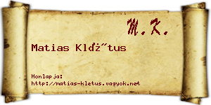 Matias Klétus névjegykártya